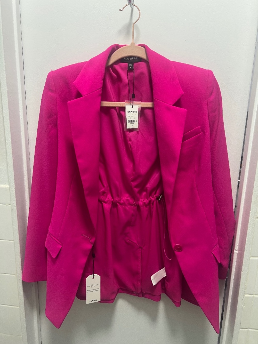 Express Neon Berry Hot Pink Cinched Blazer NWT